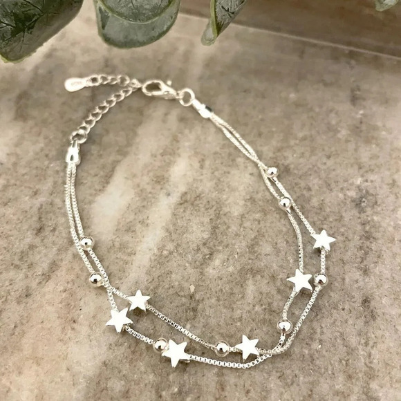 Jewelry - Sterling Silver Star Bracelet Silver Bead Bracelet Dainty Silver Bracelet